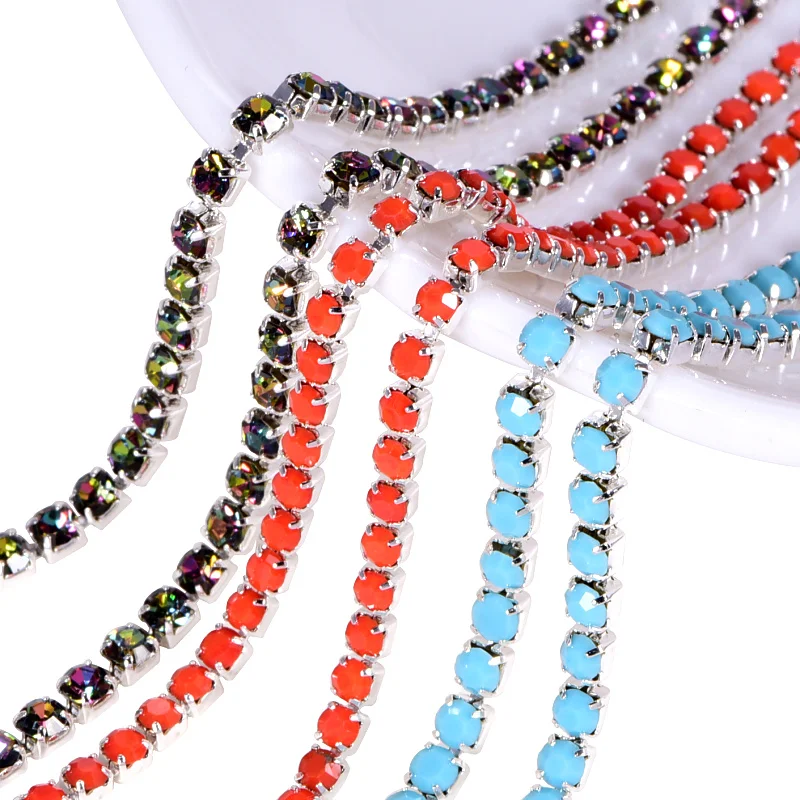 10 ярдов опаловые цветные стразы цепочка SS6 SS8 стеклянная кристальная Серебряная