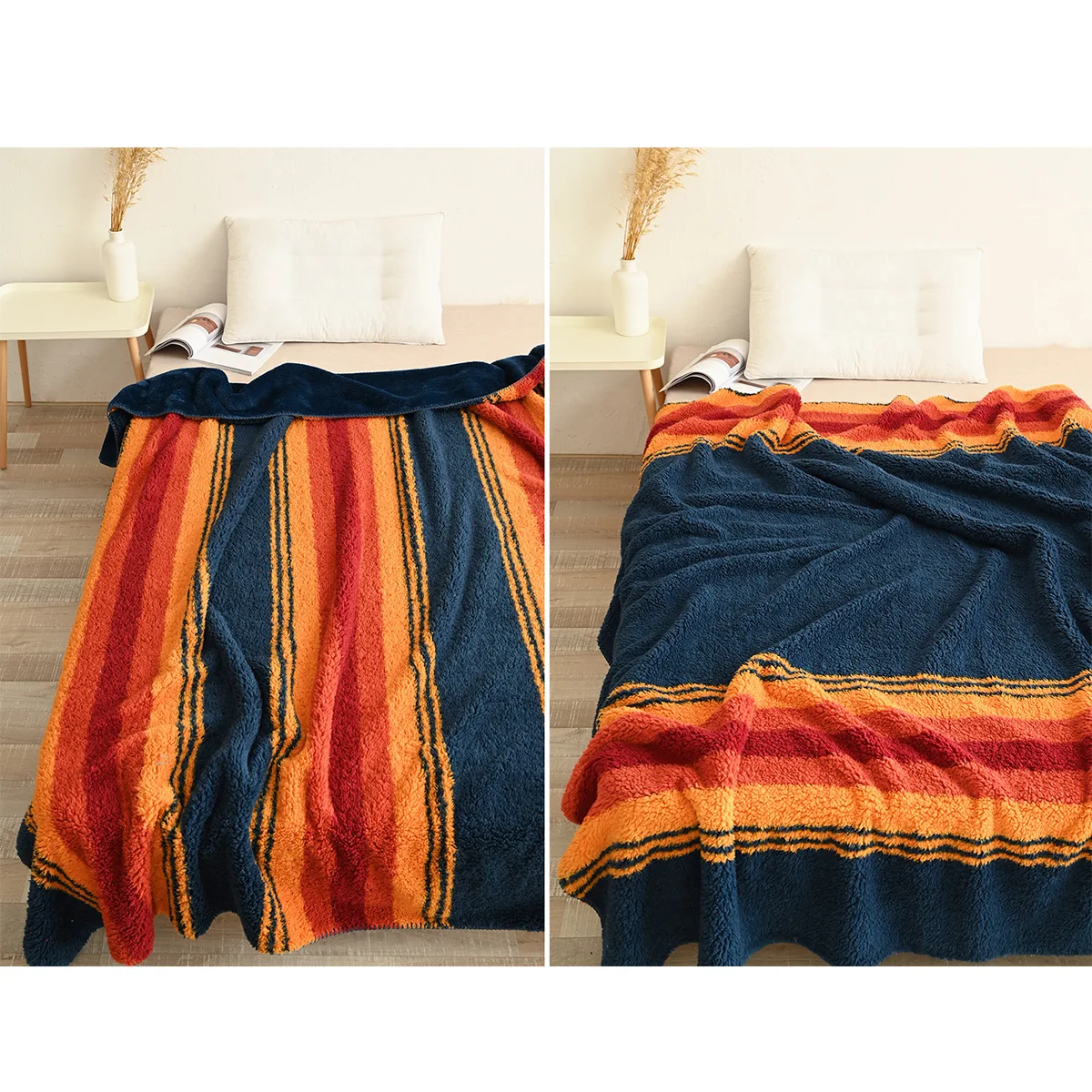 

Thickened Flannel Color Matching Striped Flannel Blanket Single Double Bed Cover Blanket Blanket