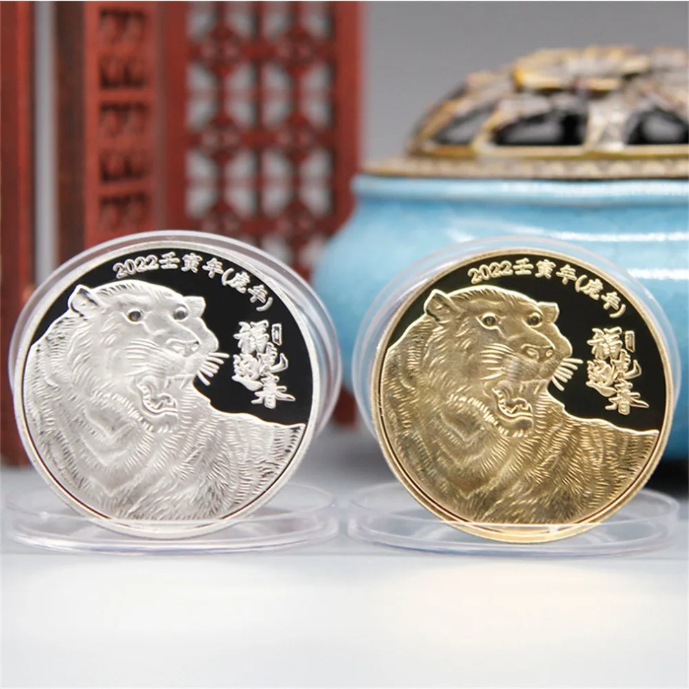 

1pcs Tiger Coins Gold Silver Twelve Zodiac Tiger Tiger Coins Year Of The Tiger Collectibles 2022 Gift Chinese Culture Coin