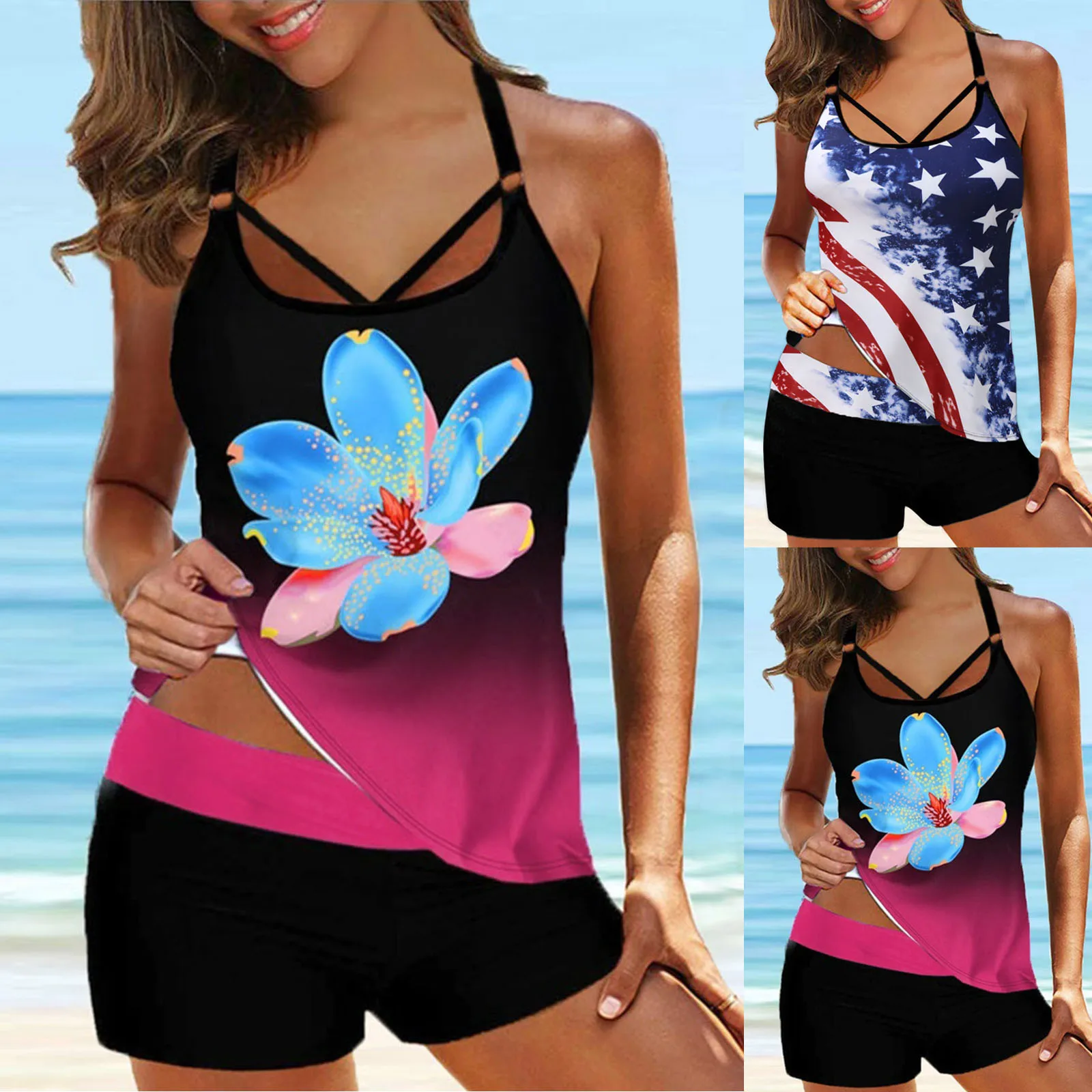 Женский Купальник большого размера с ремешками сзади из двух частей новинка 2022