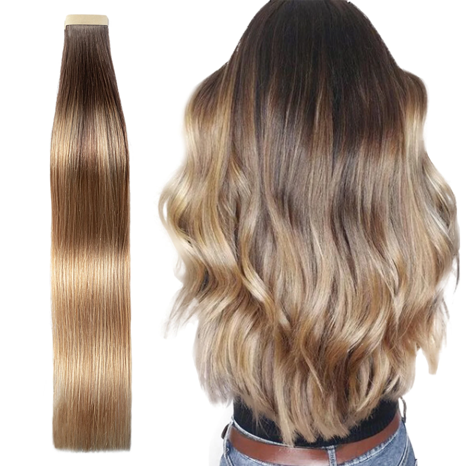 

YSG Hair Tape in Hair Extensions Remy Human Hair 50g 20pcs Ombre Balayage Color Double Side Tape For Women