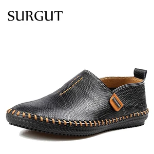 Мужские мокасины на плоской подошве SURGUT, черные туфли из натуральной кожи, повседневные мягкие лоферы для вождения, дышащая обувь для весны и осени, 2019