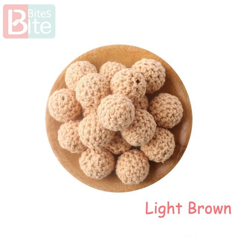 Light Brown Кусачки 20шт 20 мм деревянное вязание крючком детский Прорезыватель вязаные бусины пустые DIY цепочка для прорезывания зубов подарки Детские товары Bpa бесплатно - Цвет: Light Brown
