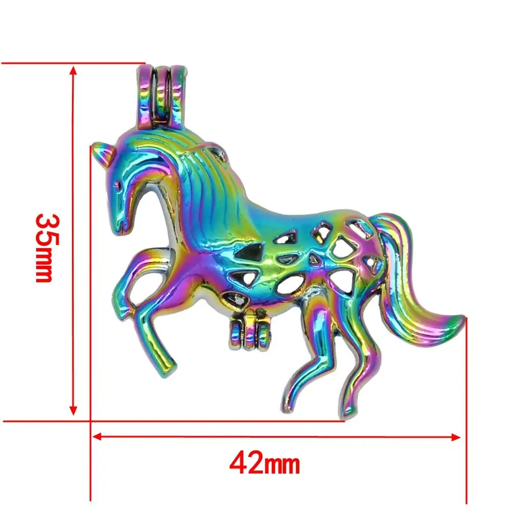 REYOW 5 шт. Радужный цвет Единорог животных из бисера жемчужные клетки медальон