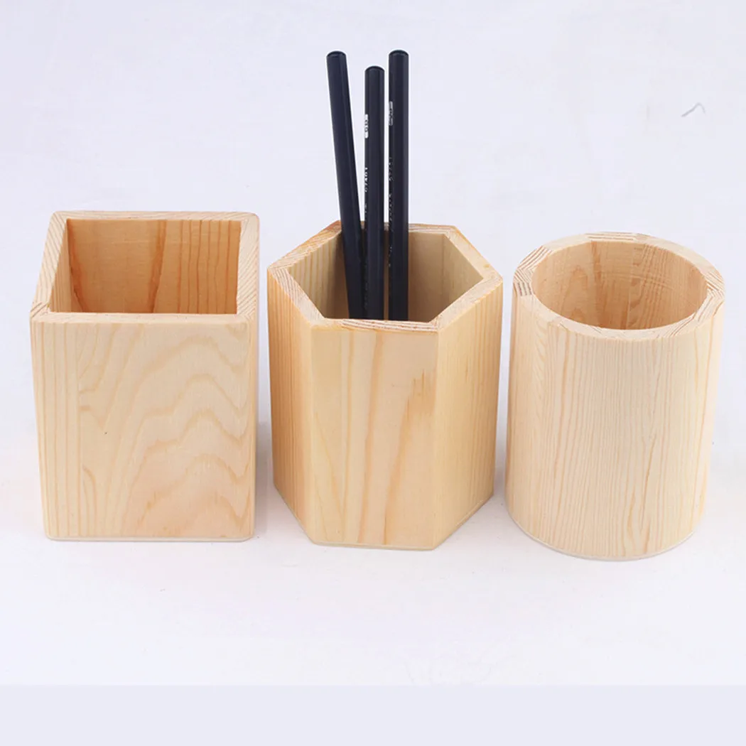 

Office Organizer Desktop Wooden Pen Storage Box Pencil Pot Pen Holder Makeup Brush Container Home Office Stationery Supplies