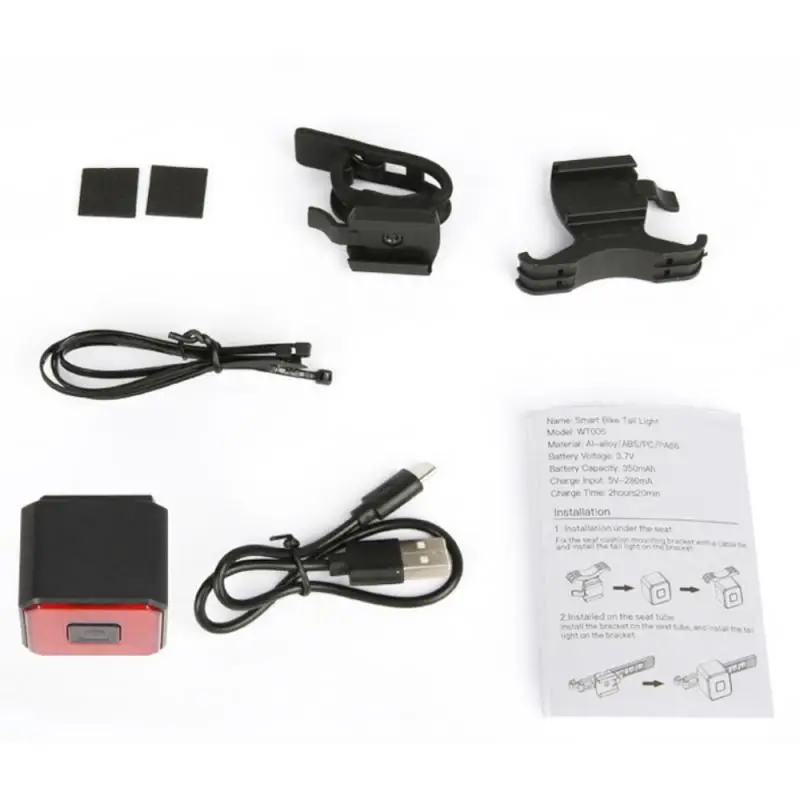 

Bicycle Brake Induction Taillight Night Safety Warning Light Bike Intelligent Brake Taillight Usb Charging Taillight Riding Part