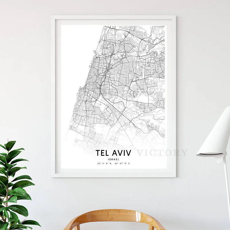 

Tel Aviv Map Print Israel City Street Road Map Black White Canvas Painting Poster Wall Art Picture Nordic Home Decoration