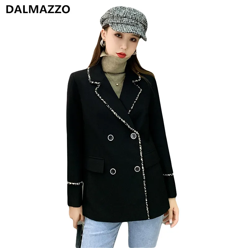 

High Quality Fashion Suit Collar Loose Jacket Coat 2021 Autumn Winter Women Double Breasted Pockets Tassel Black Coats Tops XL