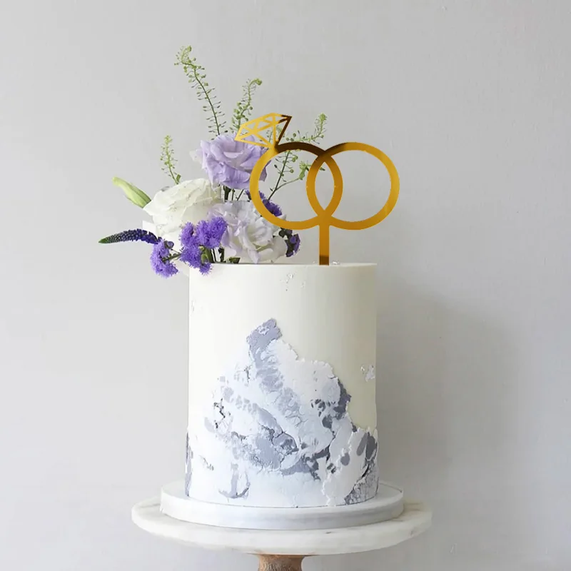 

New Mr & Mrs Wedding Acrylic Cake Toppers Gold Diamond Rings Valentine's Day Cupcake Topper for Wedding Party Cake Decorations