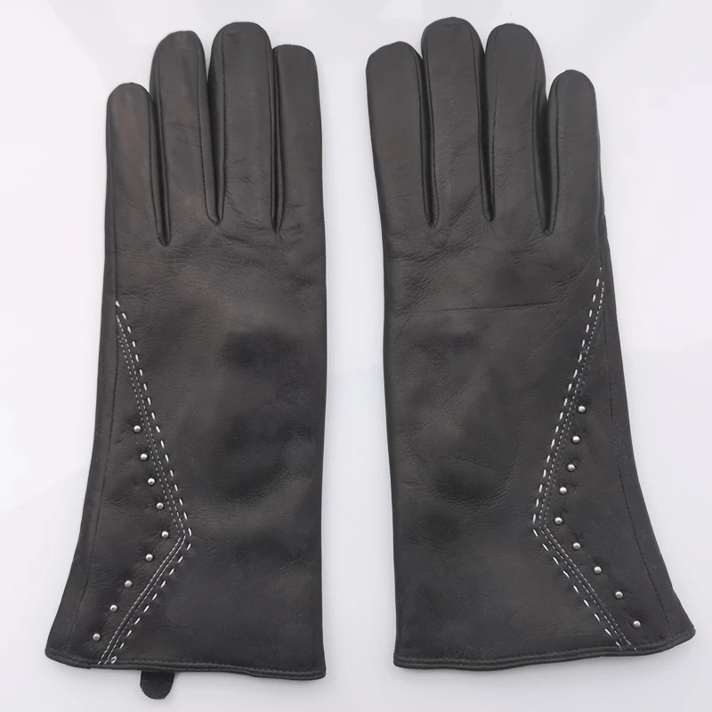 

NH Genuine Leather Gloves for Women Winter Keep Warm Black Real Goatskin Leather Gloves Super Discount Clearance Sale KCL