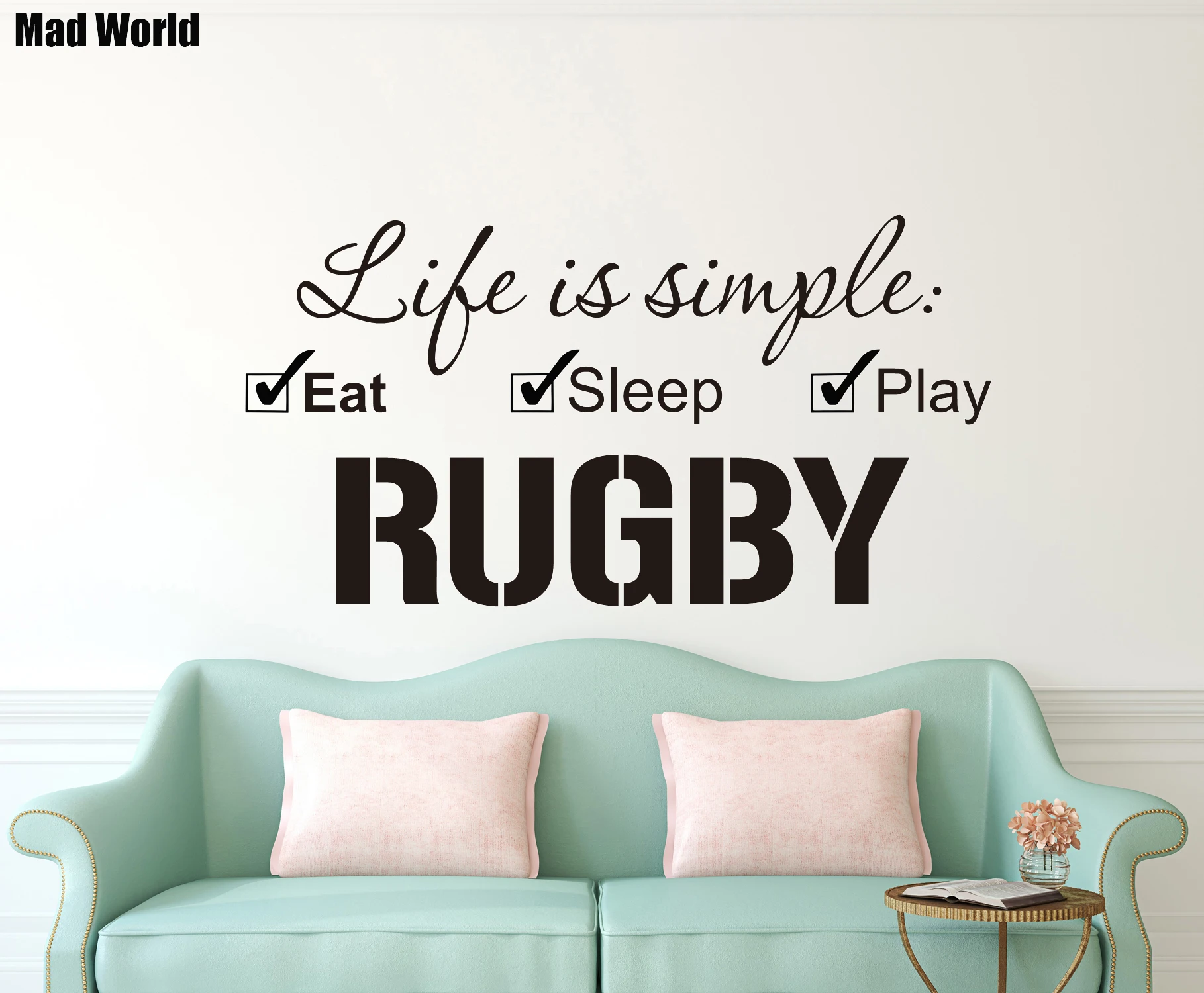 Mad World Life is simple Eat Sleep Play настенные художественные наклейки для регби украшения