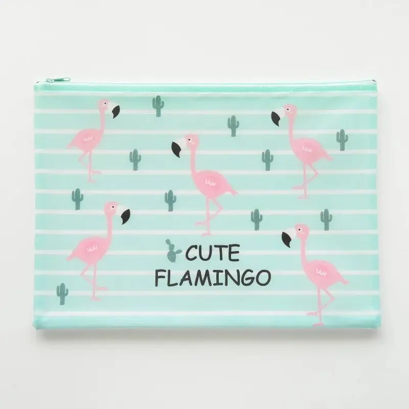 Kawaii креативный Фламинго A4/A5/B6/мини Водонепроницаемый Настольный Органайзер Сумка для документов папка для файлов ПВХ жесткий чехол для хранения канцелярских принадлежностей - Цвет: A4 Green Flamingo