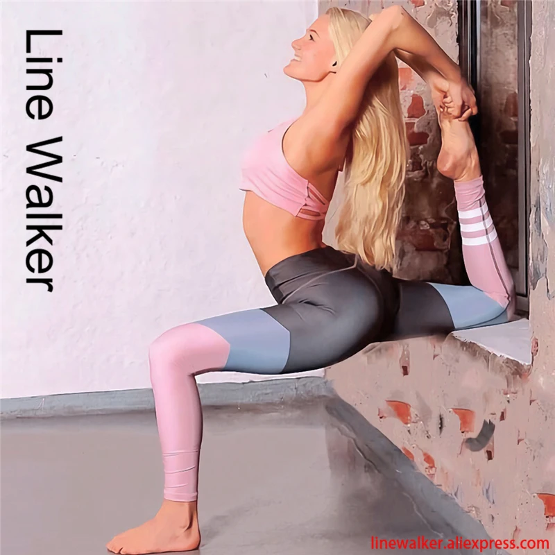 Леггинсы с вставками и принтом в полоску штаны для йоги высокой талией эффектом