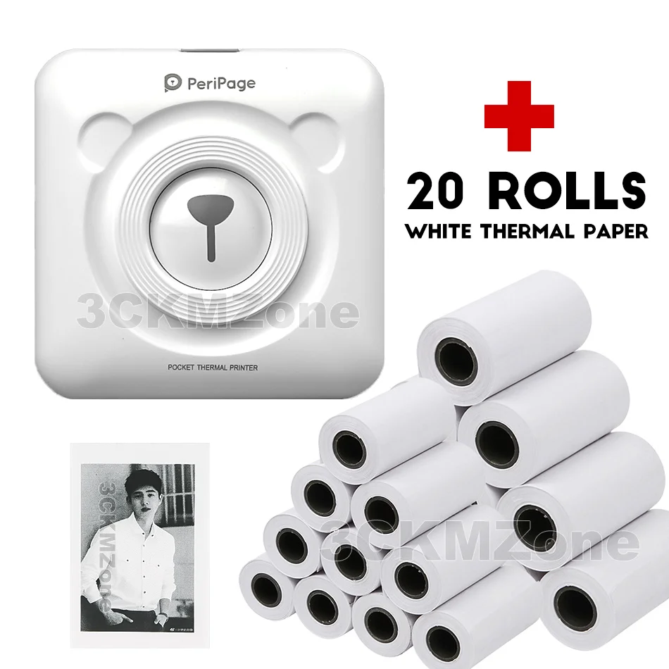 White-20-ROLLS Pape Портативный Bluetooth беспроводной фото принтер для печати Карманный PeriPage A6 Мини-термопринтер USB-подключение Impresoras Fotos - Цвет: White-20-ROLLS Pape