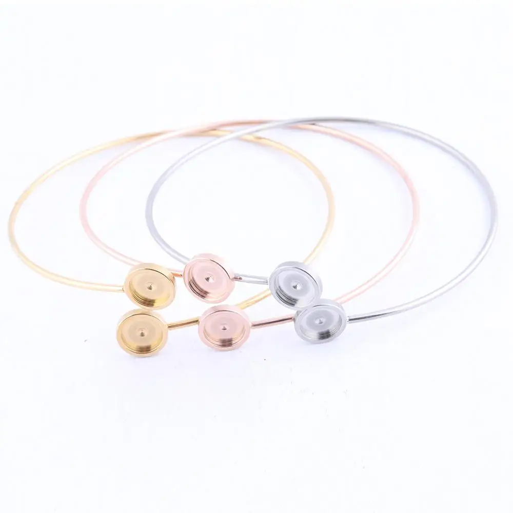 

5pcs Fit 8mm Cabochon Bracelet Setting Blanks Stainless Steel rose gold Wire Bangles Base Bezels diy Jewelry Making