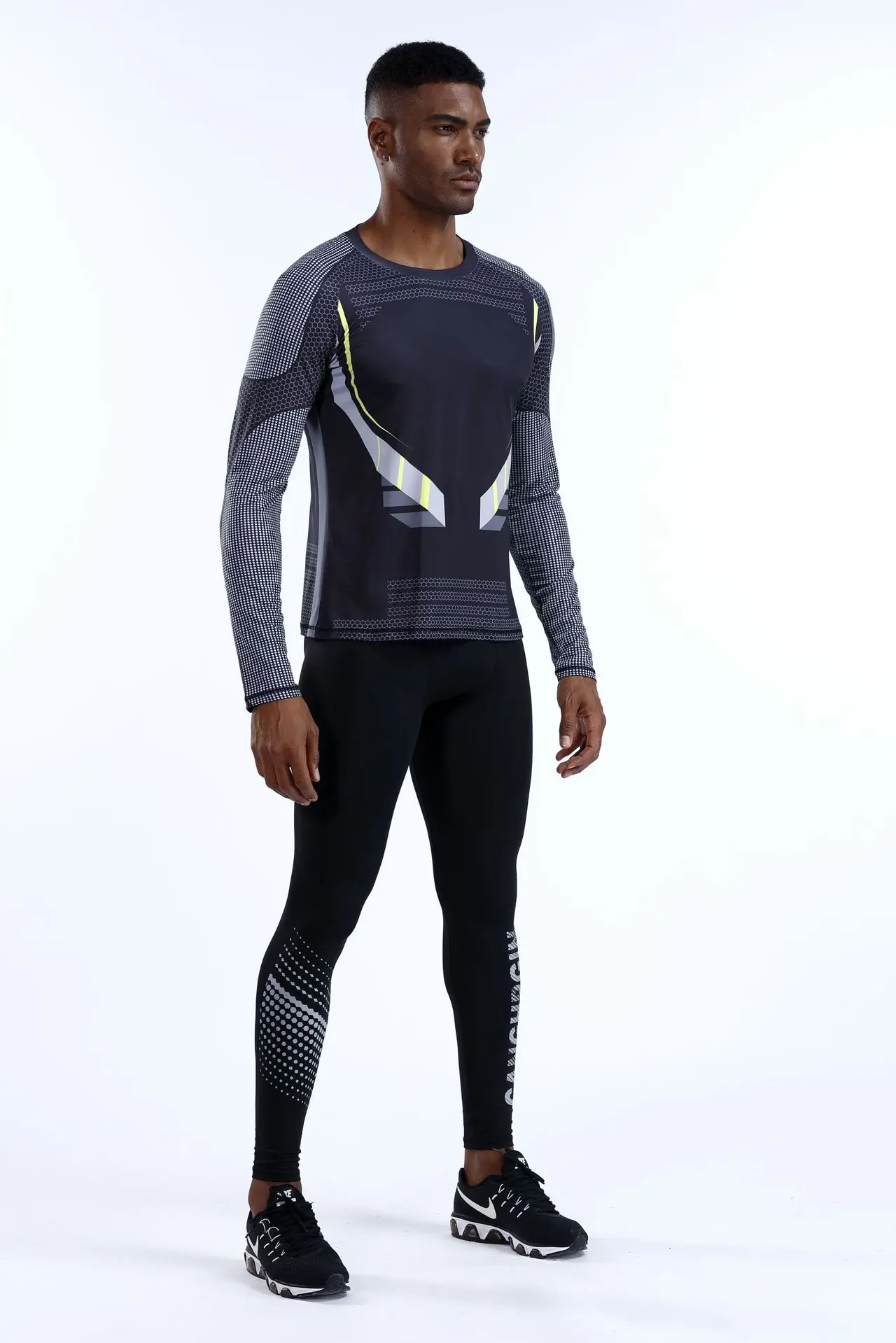 

2019 New Outdoor Fitness Quick-drying Pants Basketball Stretch Running Fitness Clothes Sports Suit Men's Autumn