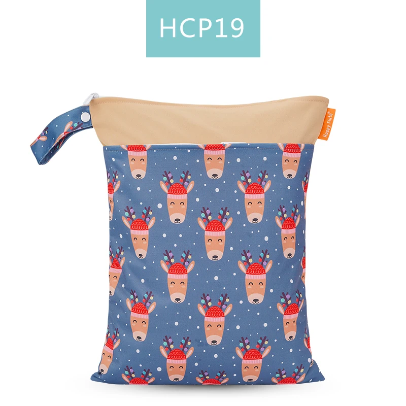 

Happy Flute 1PC Reusable Waterproof Fashion Prints Wet Dry Diaper Bag Double Pocket Cloth Handle Wetbags 30*40CM Wholesale
