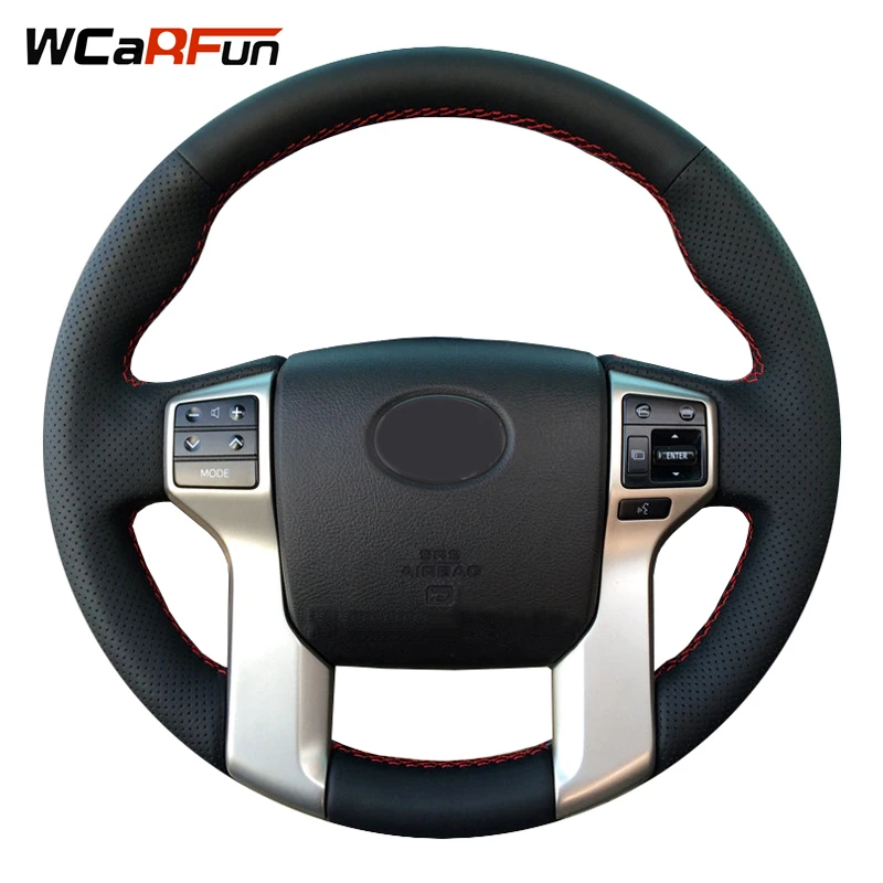 WCaRFun Hand-stitched Black Leather Steering Wheel Cover for Toyota Land Cruiser Prado 2010-2014 Tundra Tacoma 4Runner