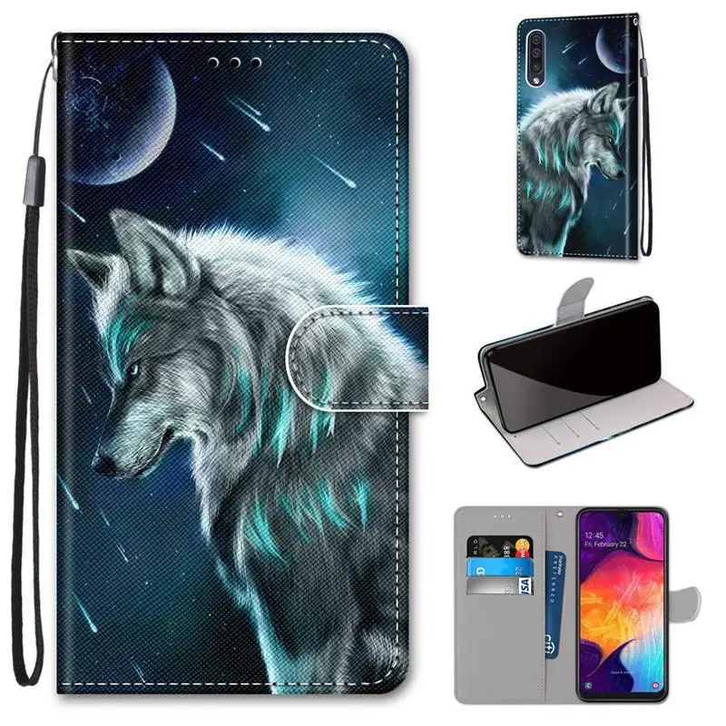 

Luxury Animal Painted Leather Case For Samsung Galaxy A10 A105F Cover A50 A70 A40 A60 A80 A90 A605F A705F Protect Wallet Coque