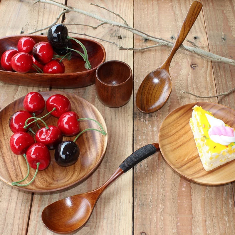 2 шт. круглая деревянная тарелка цельная Акация фруктовая посуда чайный поднос