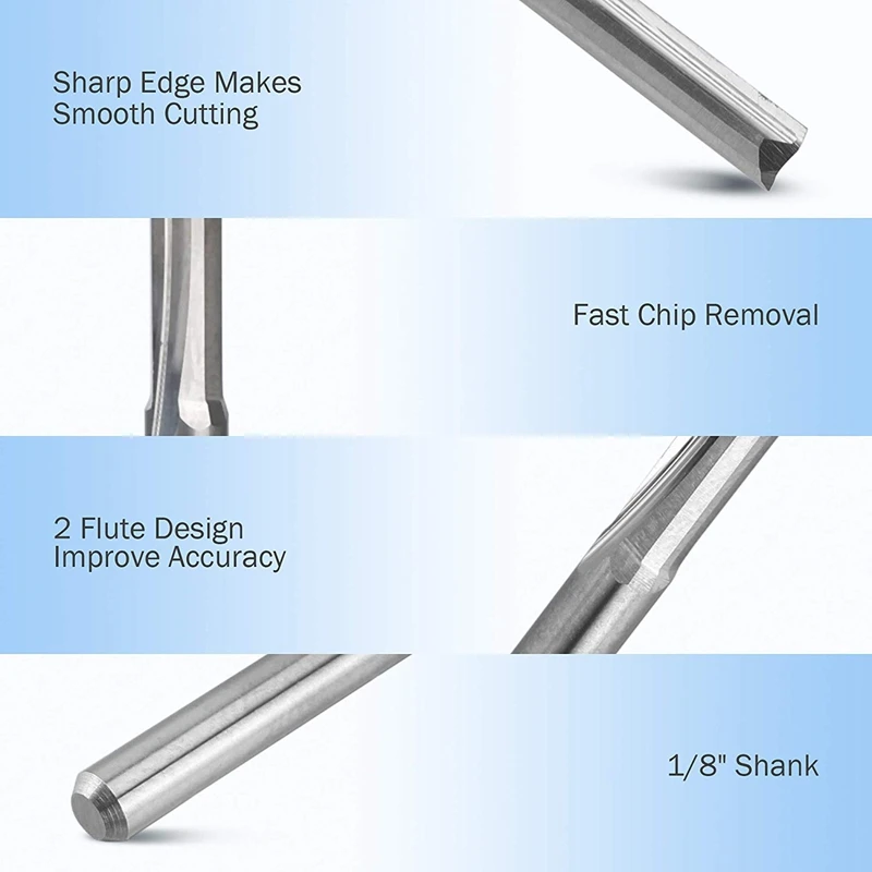 

10Pcs 2 Flute Cnc Router Bits 3.175Mm Straight Slot Tungsten Steel Milling Cutter For Wood Mdf Plastic