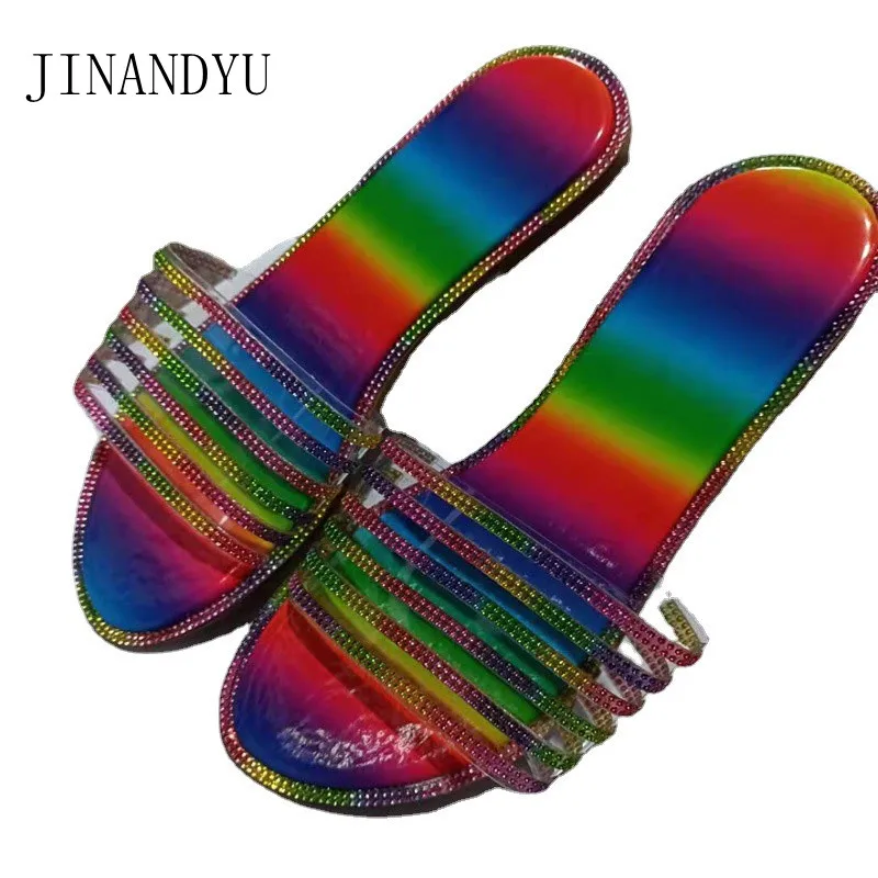 

Crystal Slippers Women Summer Big Size 43 Casuales Flats Shoes Women Slippers Fashion Slides Beach Flat Shoes for Women Slipper