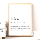 Шведская Цитата Fika, художественный принт, вдохновляющий постер, шведская Скандинавская Современная Настенная Картина на холсте, принты, домашний декор