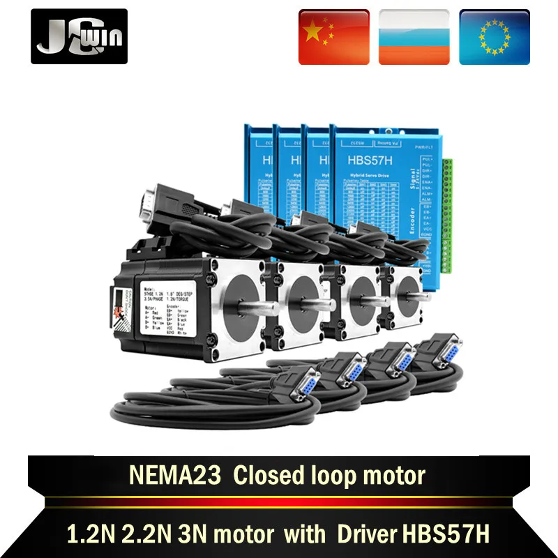 

RU/EU Stockï¼4 Kit Nema23 Closed-Loop Stepper Motor 3.5A 1.2N 2.2N 3N+2 Phase & HBS57H Hybrid Driver+350w36v Power For CNC
