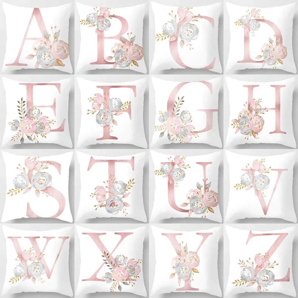 

Pink Letter Cushion Cover 45x45cm Polyester Pillowcase Sofa Cushions Decorative Throw Pillows Cover Home Decoration Pillowcover