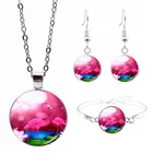 Набор ювелирных изделий с изображением фламинго, стеклянный кулон с кабошоном, ожерелье, серьги, браслет, всего 4 шт. для девушек, модные подарки