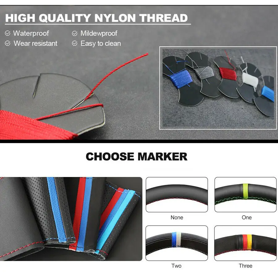 

Hand-stitched Black Leather Car Steering Wheel Cover For Audi A1 A3 8V A4 A5 Q2