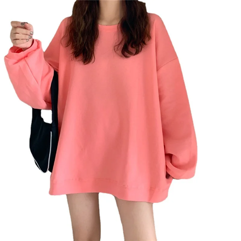 

2021 Spring Thin Round Neck Sweater Long Sleeve Top Large Size Hedging Fashion Large Size Female Urban Pure Color T-shirt