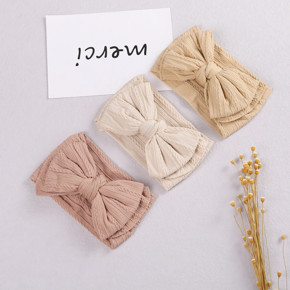 Baby Girl Headband For Children Baby Bow Nylon Headbands Cable Knit Wide Hairbands Newborn Turban Babies Hair Accessories 2021 pompom trimmed knot baby headband for girl rabbit ear hairbands turban kids turbans accessoires wide nylon headwraps photo props