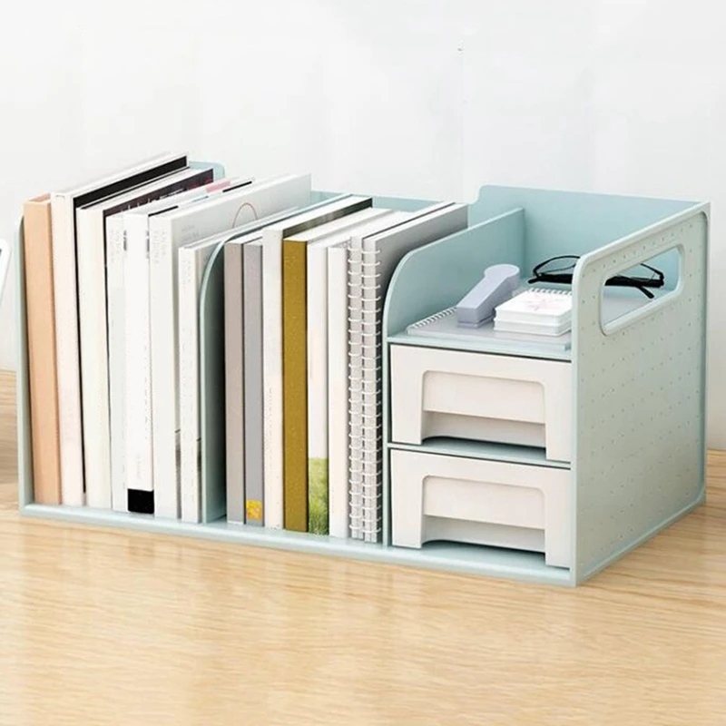 

PP Plastic Book Holder Bookends with Two Drawers Students Desk Magazine File Holder Organizer