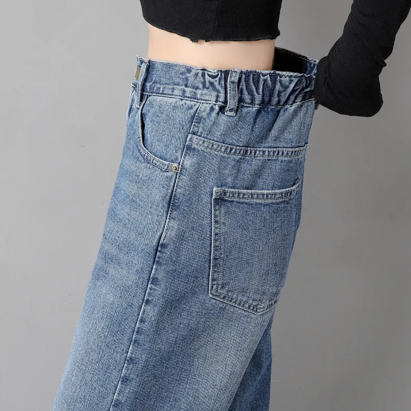 

2021 New High Waist Straight Jeans Women Autumn Blue Casual Loose Wide Leg Jeans Trousers Striped Pants