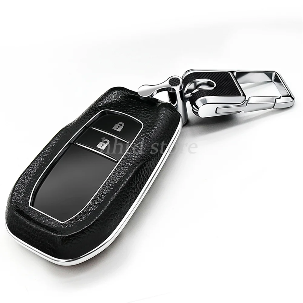 

Leather Case Cover Holder For Toyota Camry Highlander Prado Remote Smart Key 2 Buttons
