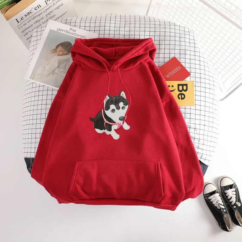 

Ladies Casual Printed Cute Dog Pattern Hooded Pocket Long Sleeve Pullover Sweatshirt Ladies Slim Top 2021