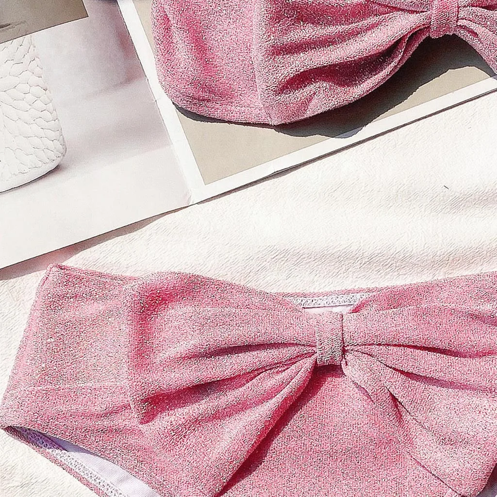 Сексуальный комплект бикини с бантом спереди бандо высокой талией танкини