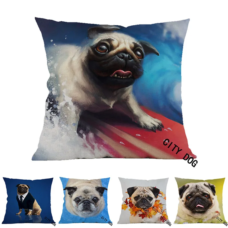 1 шт. милый чехол для подушки с принтом собаки мопса спальни дивана поясной