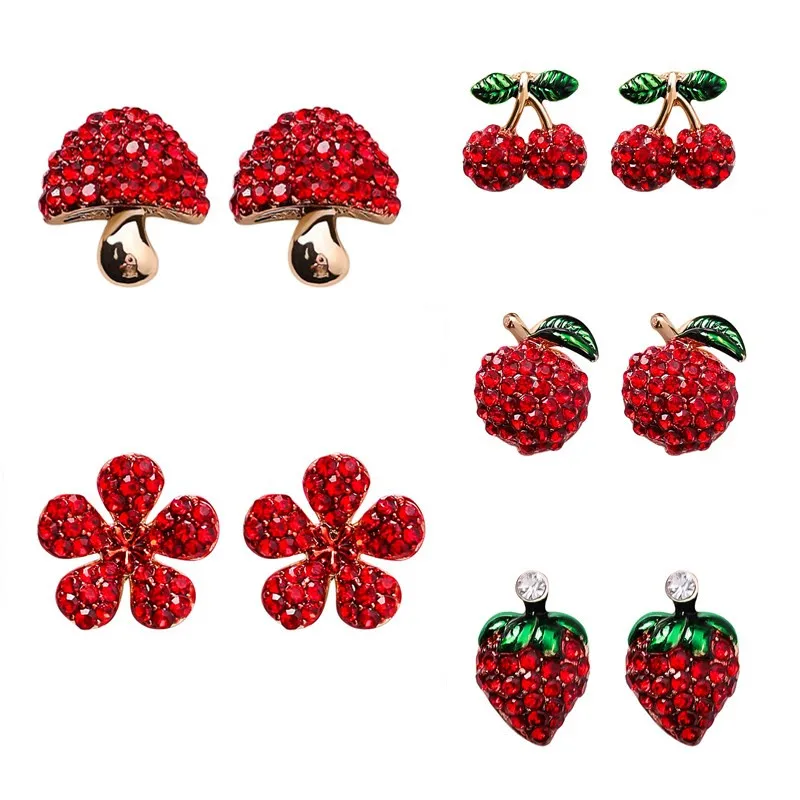 Lovely Girl Earring Red Color Mushroom Cherry Strawberry Fruit Ear Studs 2019 New Style Sweety Earrings Women Fashion Jewelry | Украшения и