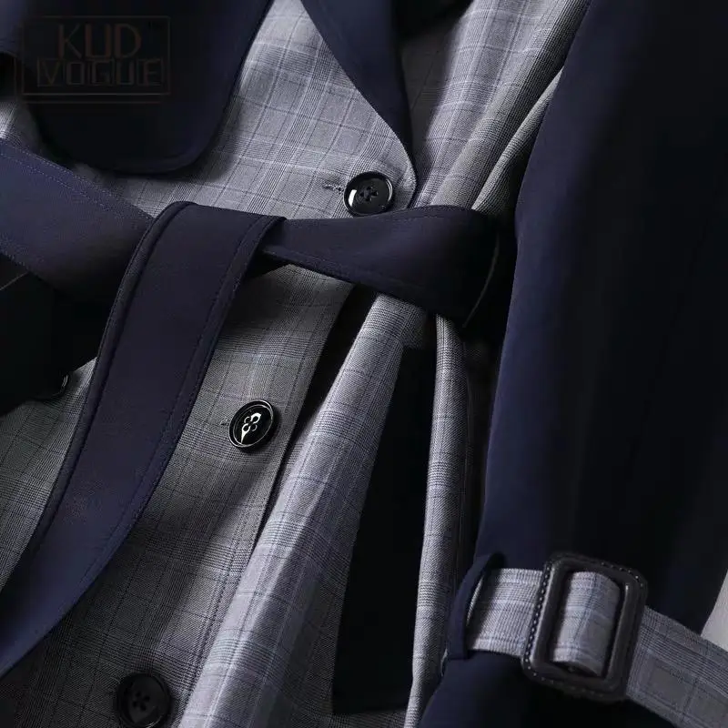 Женский двубортный Тренч в клетку классический длинный английском стиле