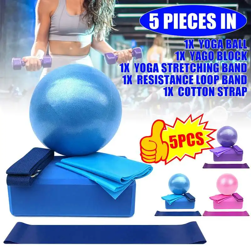 

5pcs/set Yoga Ball Set Yoga Equipment Set Yoga Ball Yoga Blocks Gymnastic Stretching Strap Resistance Loop Band Exercise set