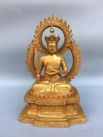 9chinese temple collection old bronze gilt fudo mingwang ksitigarbha back light sitting buddha enshrine the buddha