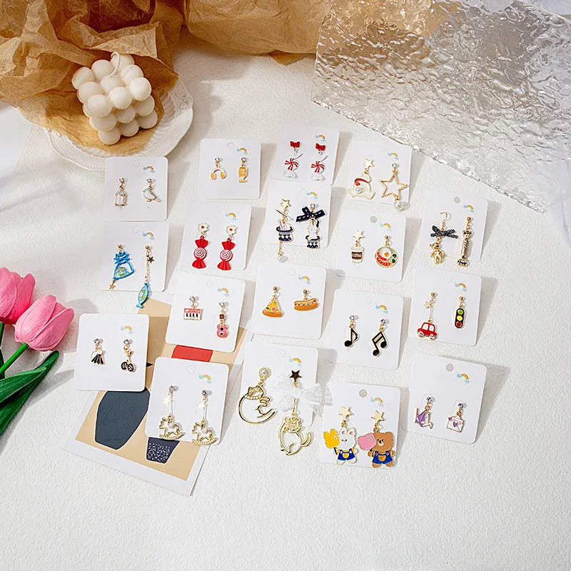 

Cute Cartoon Rabbit Cat Bear Enamel Earrings Fashion Animal Geometric Pendant Stud Ear Jewelry Party Gifts For Women Girls