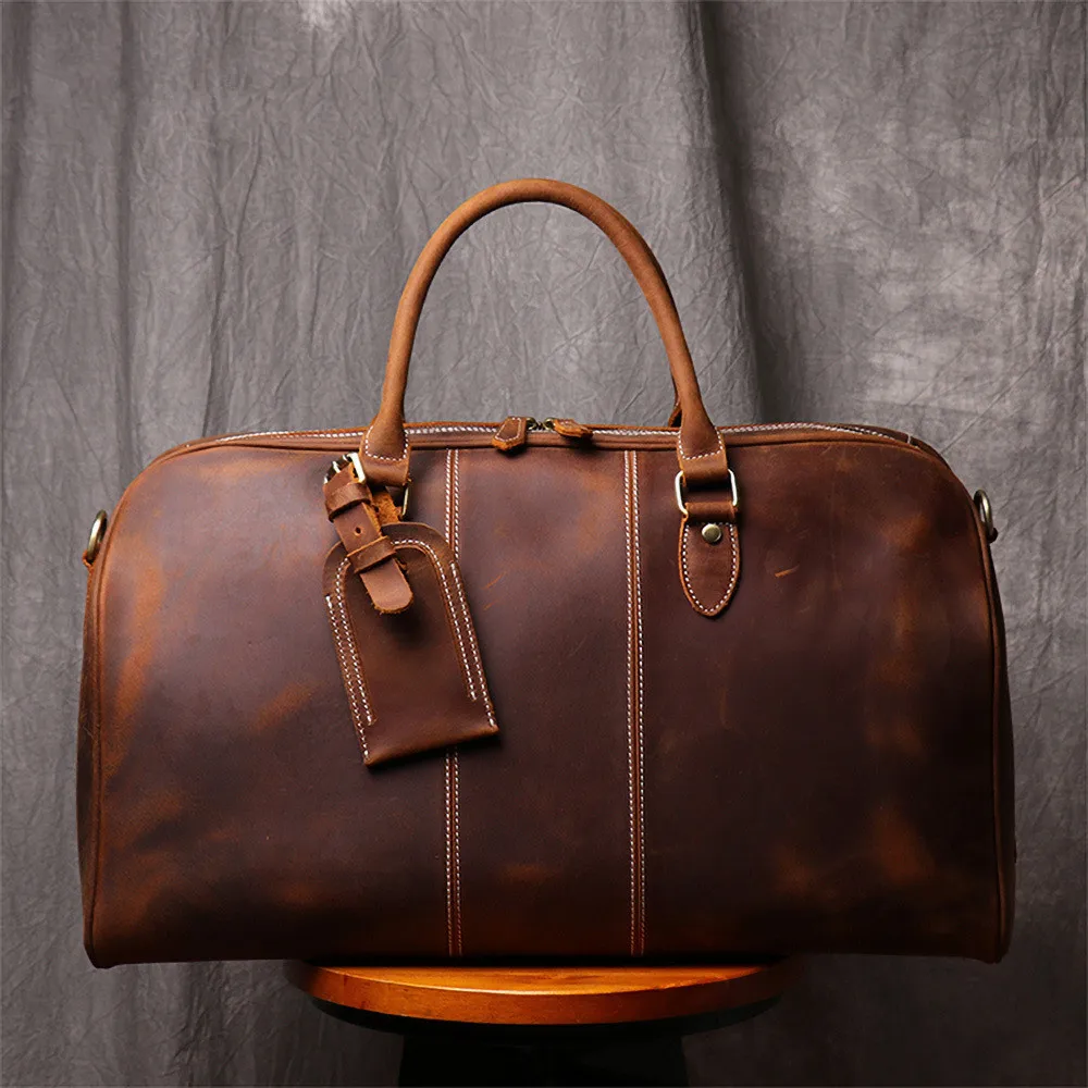 Vintage Men's Hand Luggage Bag Travel Bag Geunine Leather bag Large Capacity Single Shoulder Messenger For 14 Inch Laptop