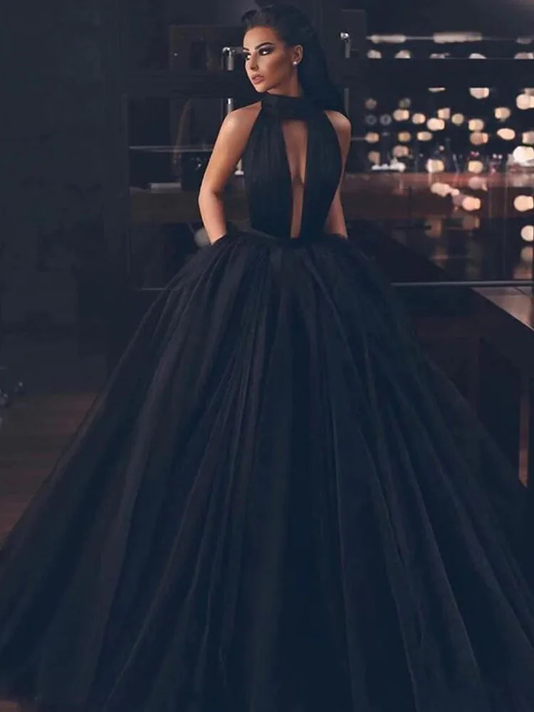 

New Arrival Black Halter Formal Evening Dresses 2020 Strapless Women Party Gowns Abendkleider Custom Made Gowns