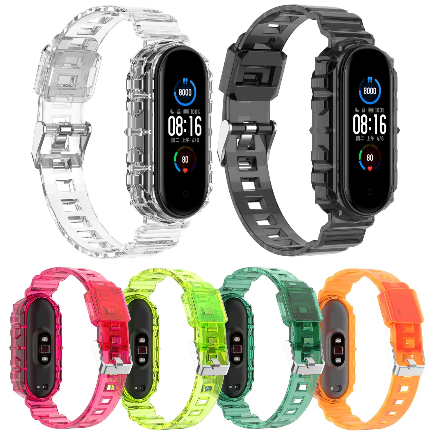 Ремешок силиконовый прозрачный для Xiaomi Mi Band 6 5 4 3 сменный спортивный браслет из