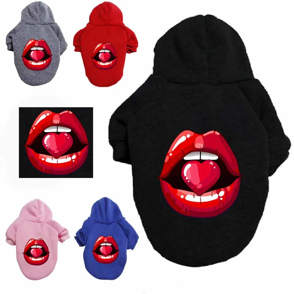

Pet Cat And Dog Clothes Autumn And Winter Soft Cute Comfortable Cute Love Red Lips Sweater Hoodie T-shirt Jacket Outer Wear