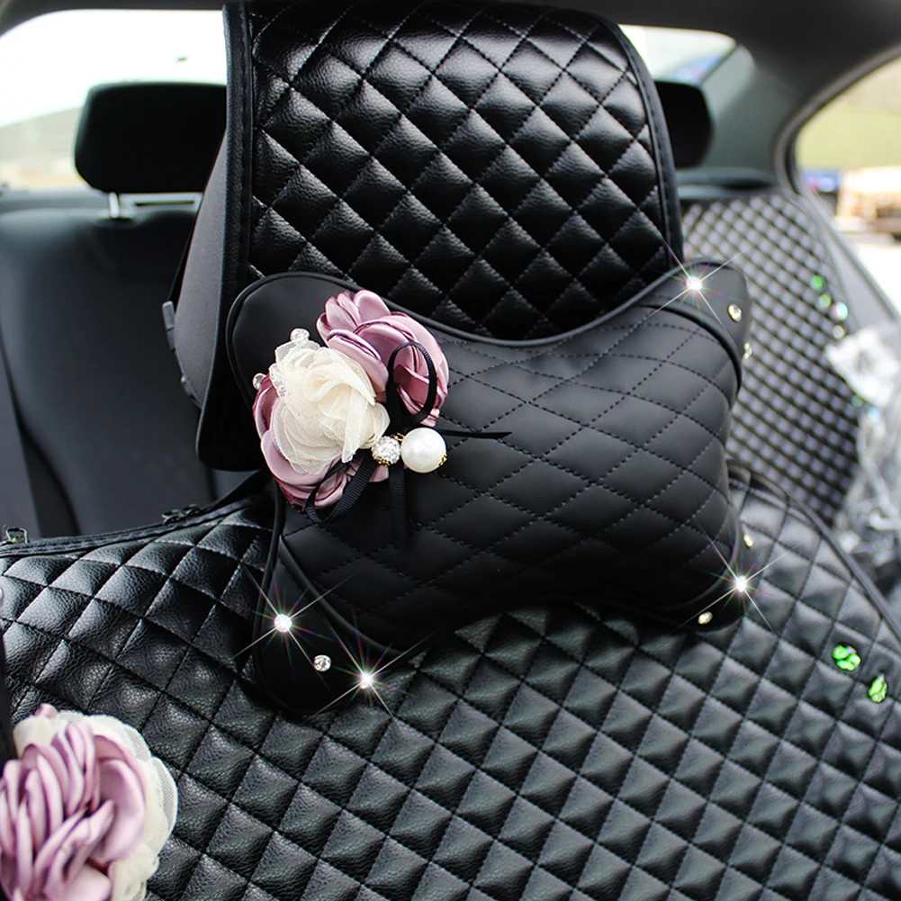 Headrest Pillow Чехол рулевого колеса автомобиля коробка для салфеток с цветами Солнцезащитный козырек CD сумка для хранения подголовник поясная подушка Шестерня переключения воротник для женщин автостайлинг - Название цвета: Headrest Pillow