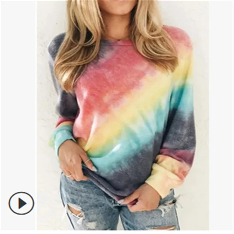 

Women Colorful Tie Dye Sweatshirts Autumn Spring Female Loose Round Collar Pullovers Top Jumpers Top Lady Sweatshirt Plus Size